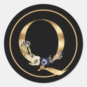FALL THEME GOLD MONOGRAM Q WITH FLORAL ARRANGEMENT CLASSIC ROUND STICKER