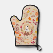 Fall theme oven mitt with Rex the TV Terrier