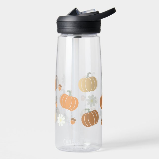 Fall Theme Pumpkin, Acorn, Daisy Pattern Water Bottle (Left)