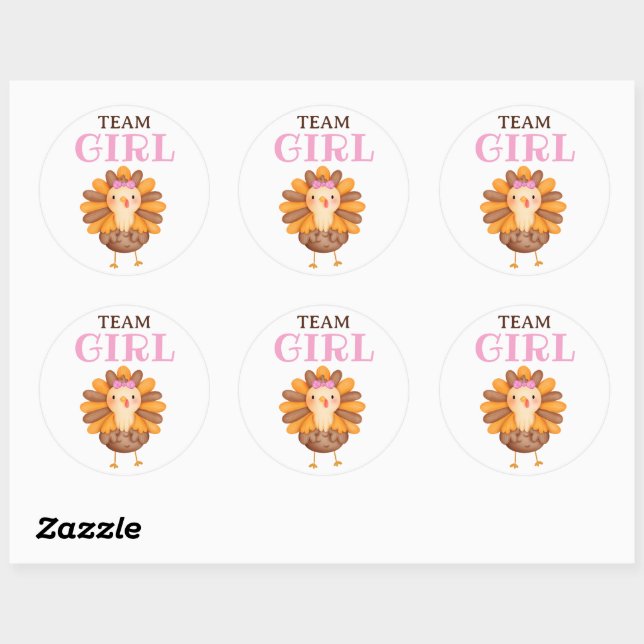 Fall theme Turkey girl gender reveal stickers (Sheet)