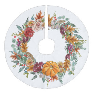 Fall Theme Wreath with Pumpkin Autumn Colours Faux Linen Tree Skirt