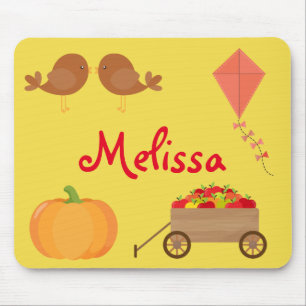 Fall Themed Apples, Pumpkins, and Brown birds Mouse Mat