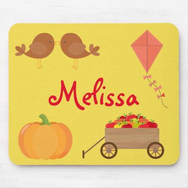 Fall Themed Apples, Pumpkins, and Brown birds Mouse Mat (Front)