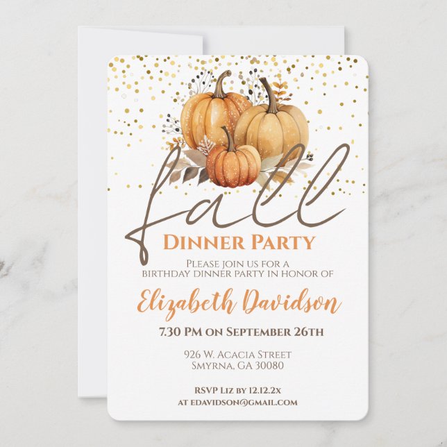 Fall Themed Dinner Party Birthday Invitation (Front)