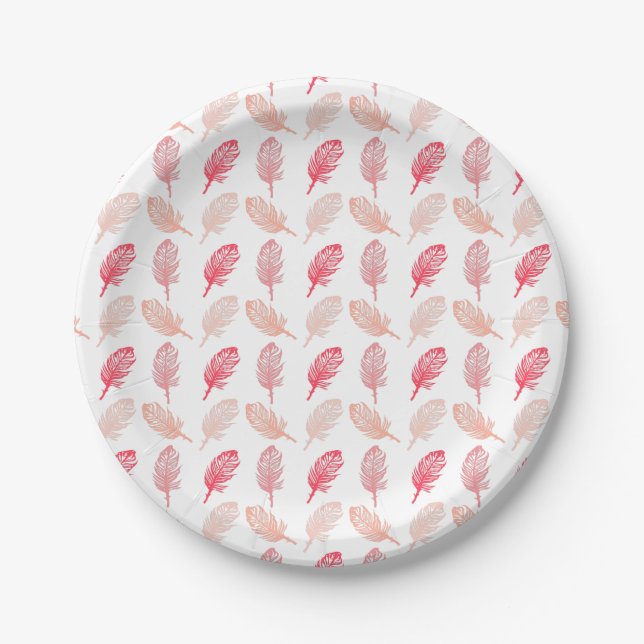 Fall Themed Feathers Pattern Paper Plate (Front)