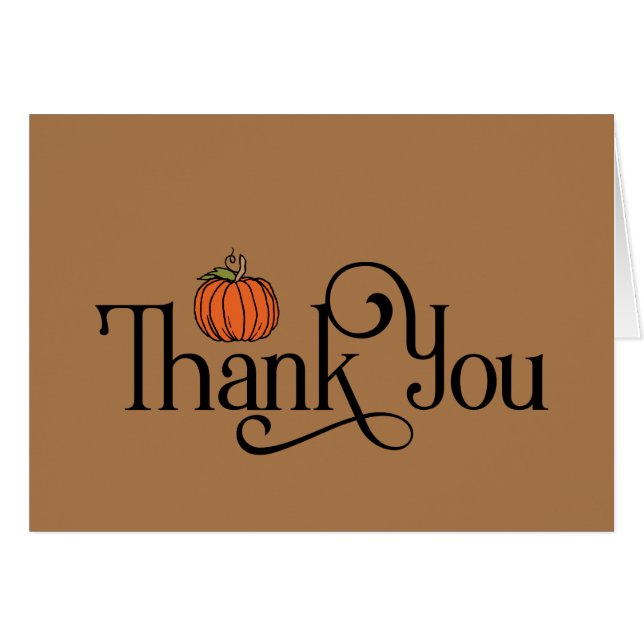 Fall Themed Thank You Small Orange Pumpkin on Tan (Front Horizontal)