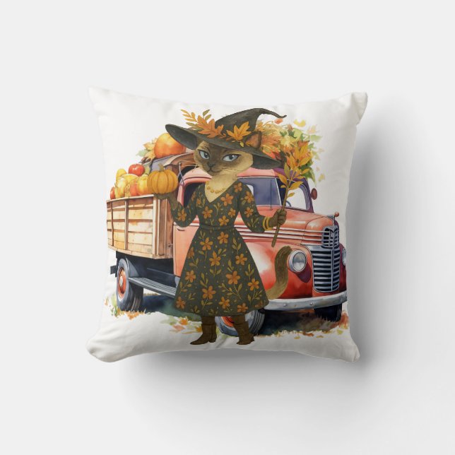 Fall themed with pumpkin for Cat lovers Cushion (Front)