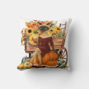 Fall themed with pumpkin for Cat lovers Cushion