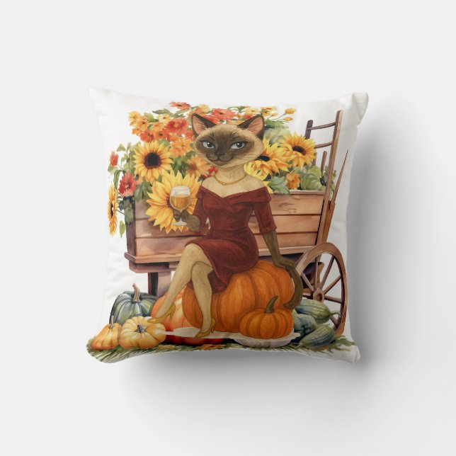 Fall themed with pumpkin for Cat lovers Cushion (Front)