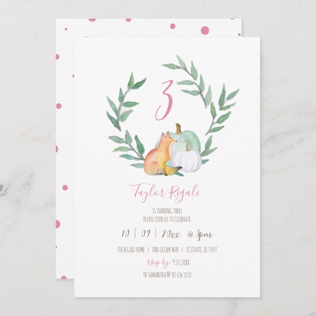Fall Themed Woodland Birthday Party Invitation (Front/Back)