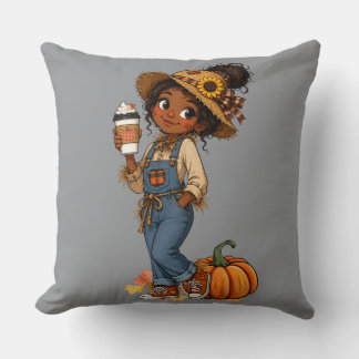 Fall Throw Pillow with Cute Scarecrow Girl