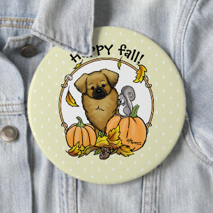 Fall Tibetan Spaniel (Brown) Dog Pumpkins Cute 6 Cm Round Badge
