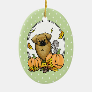 Fall Tibetan Spaniel (Brown) Dog Pumpkins Cute Ceramic Tree Decoration