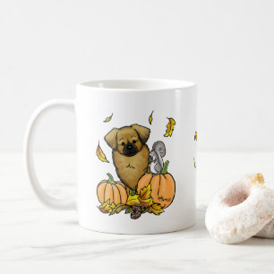 Fall Tibetan Spaniel (Brown) Dog Pumpkins Cute Coffee Mug