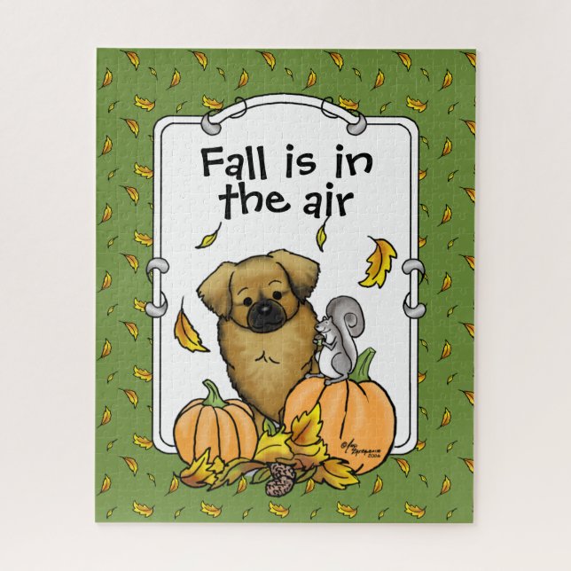 Fall Tibetan Spaniel (Brown) Dog Pumpkins Cute Jigsaw Puzzle (Vertical)