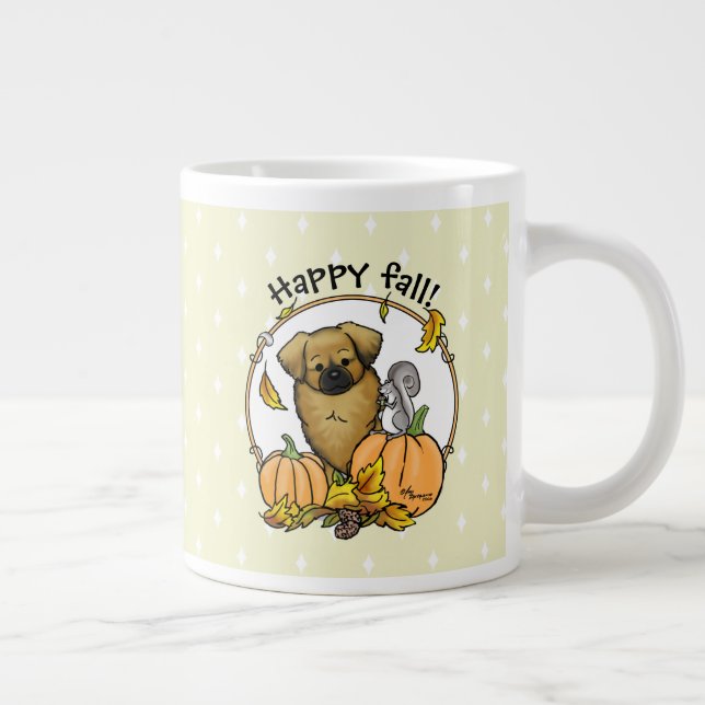 Fall Tibetan Spaniel (Brown) Dog Pumpkins Cute Large Coffee Mug (Right)