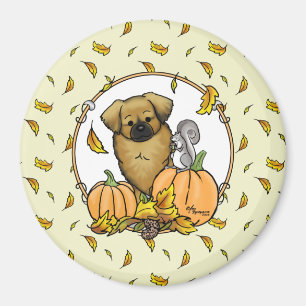 Fall Tibetan Spaniel (Brown) Dog Pumpkins Cute Magnet