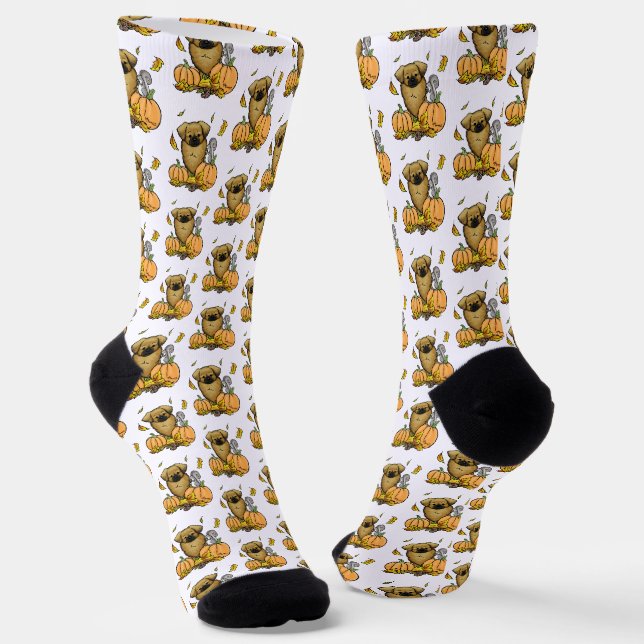 Fall Tibetan Spaniel (Brown) Dog Pumpkins Cute Socks (Angled)