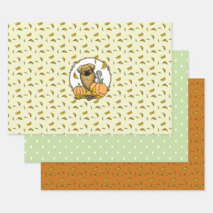 Fall Tibetan Spaniel (Brown) Dog Pumpkins Cute Wrapping Paper Sheet