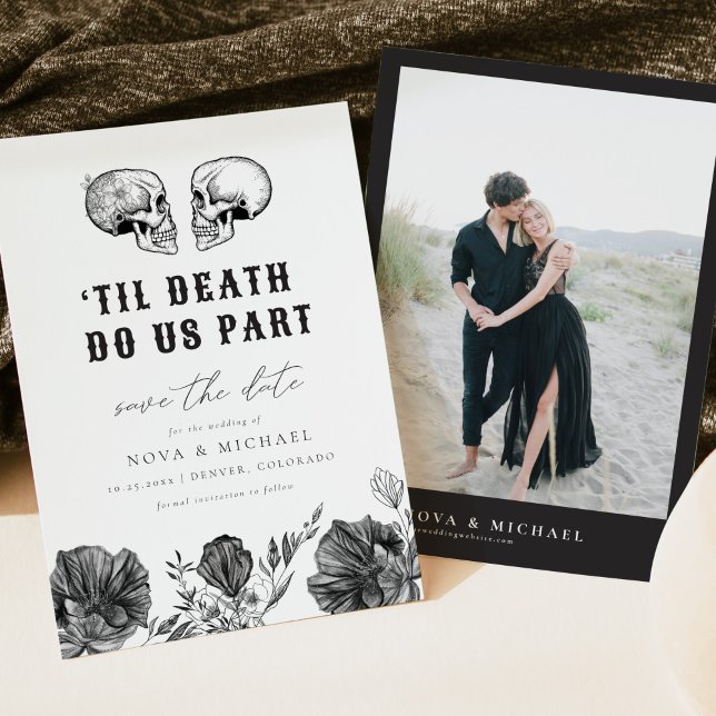 Fall Til Death Gothic Skull Floral Save the Date Invitation (Creator Uploaded)