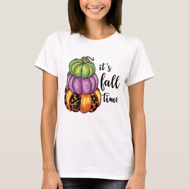 Fall Time Quote Colourful Pumpkins Crafty T-Shirt (Front)