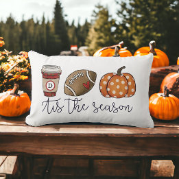 Fall Tis the Season Custom Coffee Football Pumpkin Lumbar Cushion