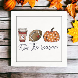 Fall Tis the Season Custom Coffee Football Pumpkin Napkin