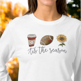 Fall Tis the Season Initial Coffee Football Flower T-Shirt