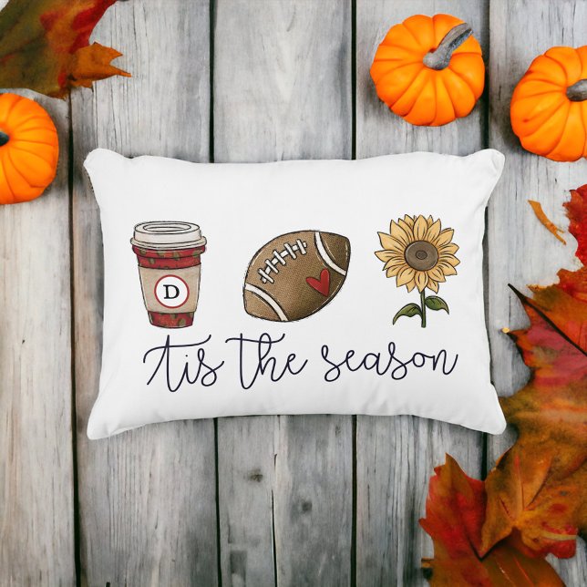 Fall Tis the Season Script Coffee Football Flower Decorative Cushion (Creator Uploaded)
