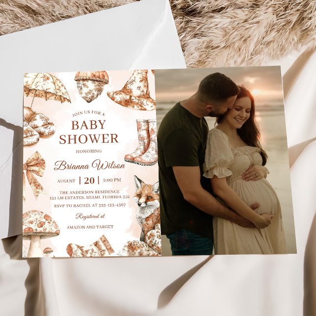 Fall Toile De Jouy Woodland Baby Shower Photo  Invitation (Creator Uploaded)