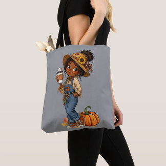 Fall Tote Bag with Cute Scarecrow Girl