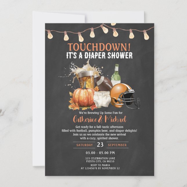 Fall Touchdown it's a diaper Baby shower Beer Invitation (Front)