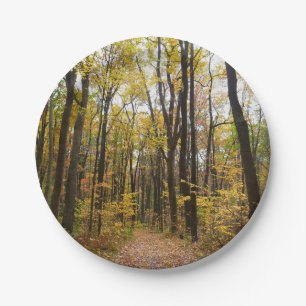 Fall Trail and Golden Leaves at Laurel Hill Park Paper Plate