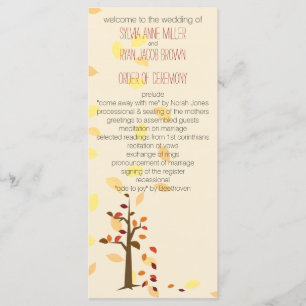 fall tree, autumn brown leaves  wedding program programme