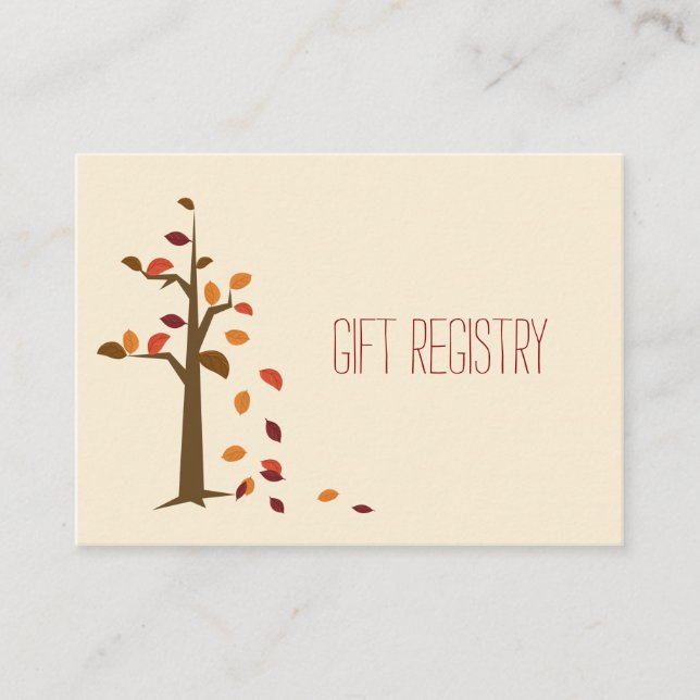Fall tree,  fall wedding gift registry enclosure card (Front)