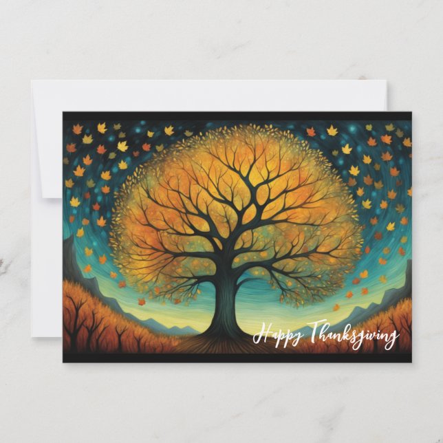 Fall Tree Holiday Autumn Thanksgiving Card (Front)