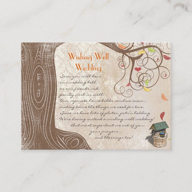 Fall Tree Initials Yellow Orange Wishing Well Enclosure Card (Front)