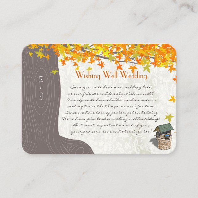 Fall Tree Initials Yellow Orange Wishing Well Enclosure Card (Front)