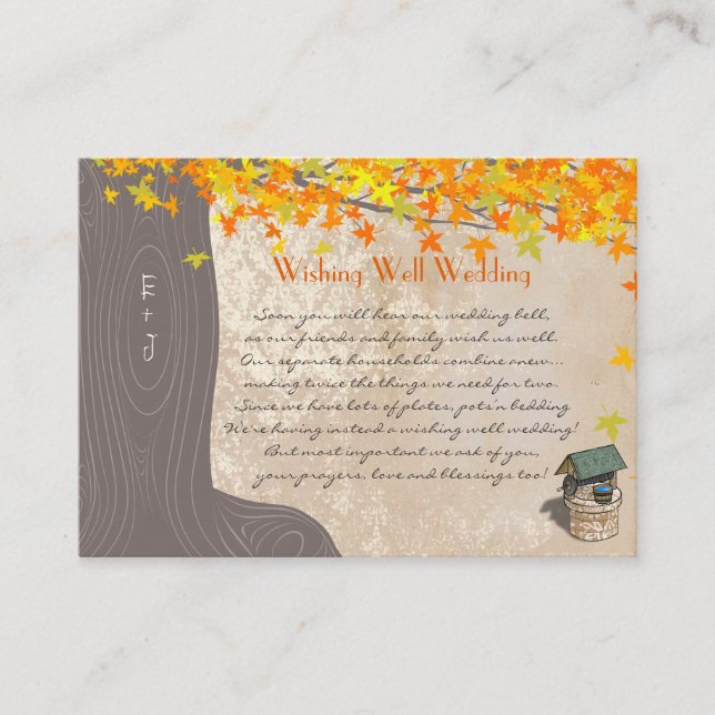 Fall Tree Initials Yellow Orange Wishing Well Enclosure Card (Front)
