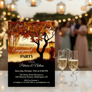 Fall Tree Lake View Engagement Invitation