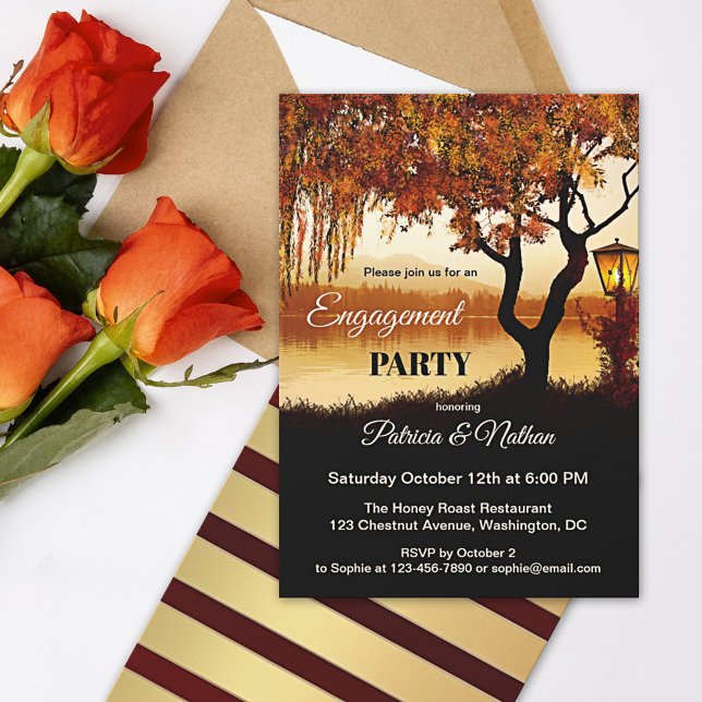 Fall Tree Lake View Engagement Invitation (Creator Uploaded)