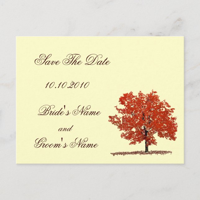 Fall Tree Save The Date postcard. Announcement Postcard (Front)