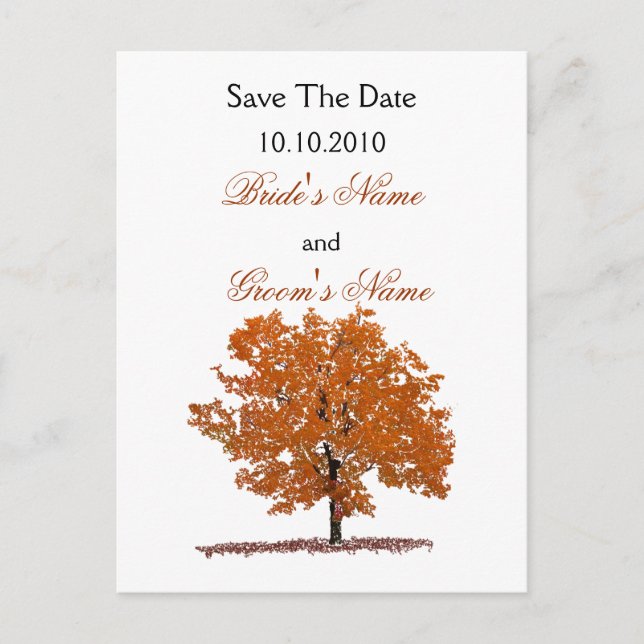Fall Tree Save The Date postcard. Announcement Postcard (Front)