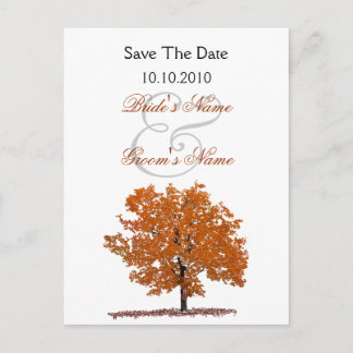 Fall Tree Save The Date postcard. Announcement Postcard