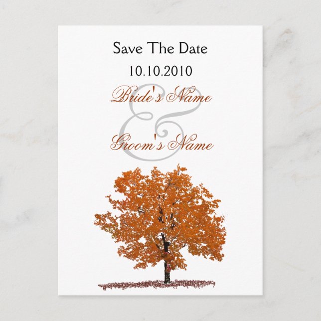 Fall Tree Save The Date postcard. Announcement Postcard (Front)