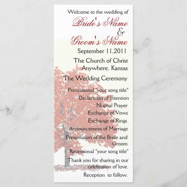 Fall tree Wedding Program Programme (Front)