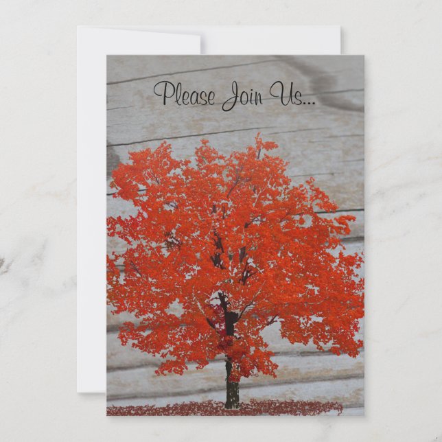 Fall Tree Wedding with Barnwood 2 Invitation (Front)