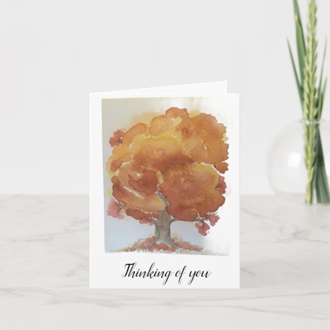 Fall tree yellow gold orange brown folded blank card (Front)