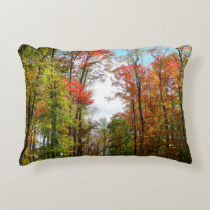 Fall Trees and Blue Sky Autumn Nature Photography Decorative Cushion