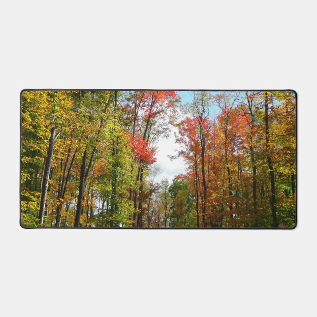 Fall Trees and Blue Sky Autumn Nature Photography Desk Mat (Front)